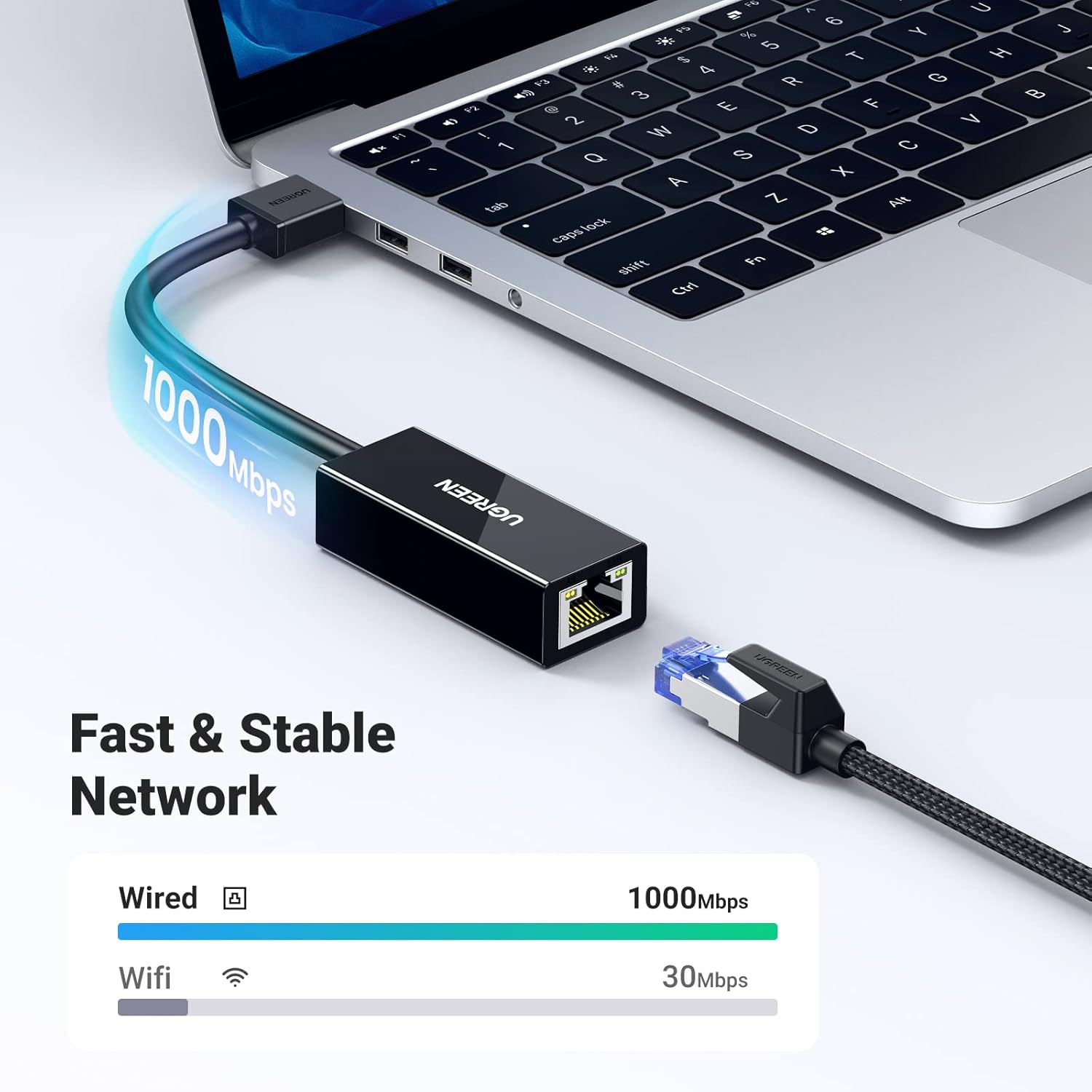 UGREEN USB 3.0 GIGABIT ETHERNET ADAPTER BLACK 20256 thumbnail 2