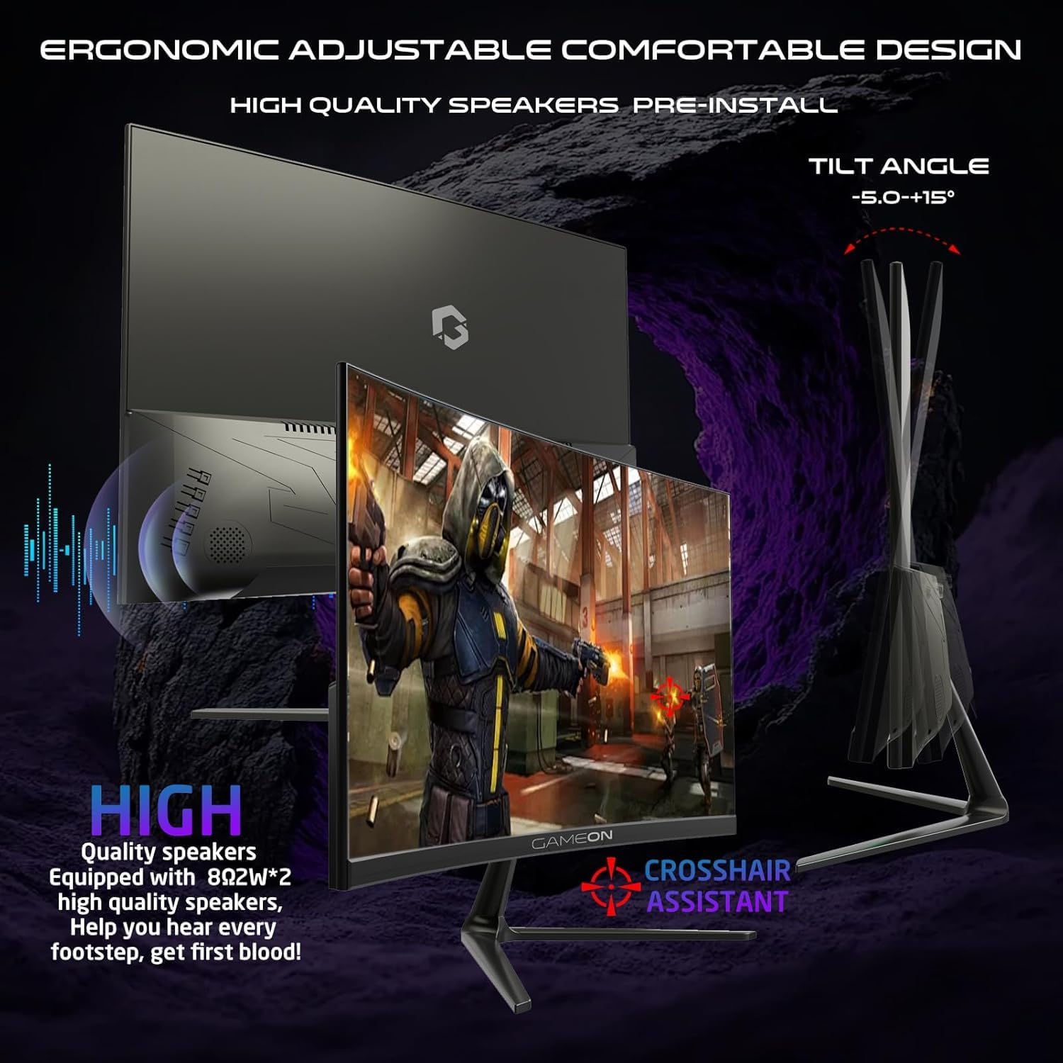 GAMEON 24-INCH CURVED FHD 120HZ 1MS HDMI 2.1 VA PANEL GAMING MONITOR GOC24F120VA thumbnail 3