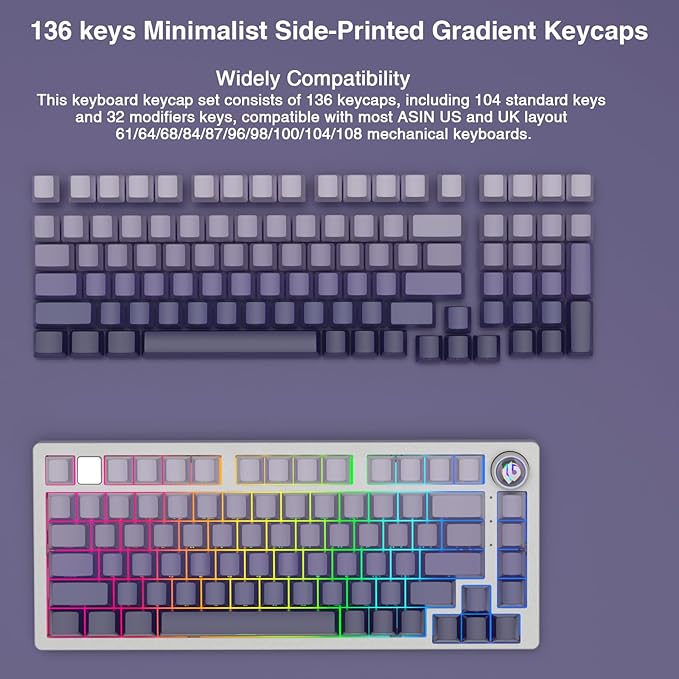 AULA 75 KEYS RGB 75% MECHANICAL GAMING KEYBOARD TRI-MODE  KNOB STAR VECTOR SWITCH WHT-PRP F75 thumbnail 4