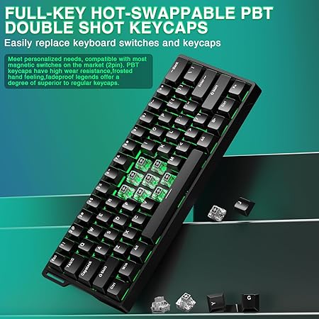 AULA 60 KEYS RGB 60% WIRED MECHANICAL GAMING KEYBOARD GRAYWOOD MAGNETIC SWITCH BLACK WIN60 thumbnail 5