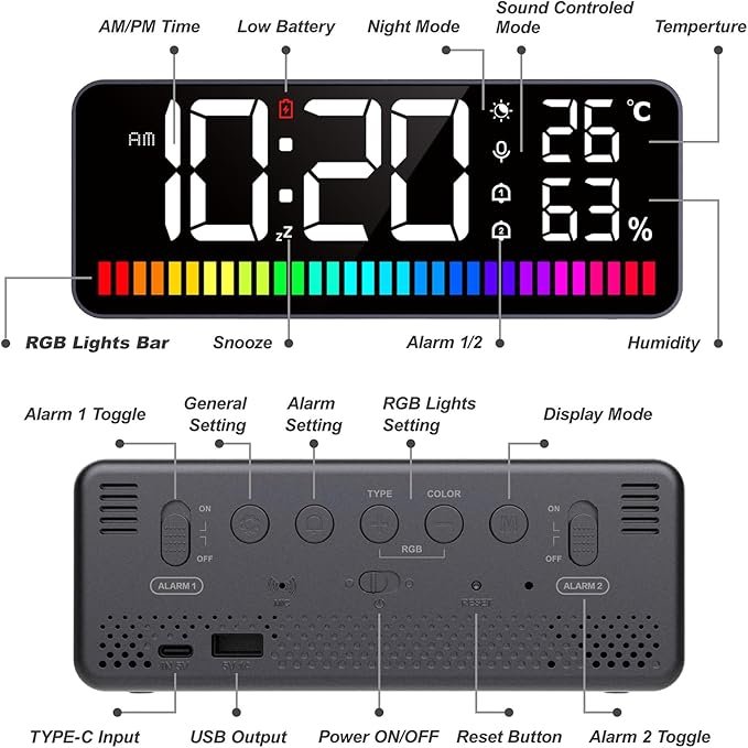 LED Alarm Clock 8002-A - Sleek Design with Bright Digital Display thumbnail 6