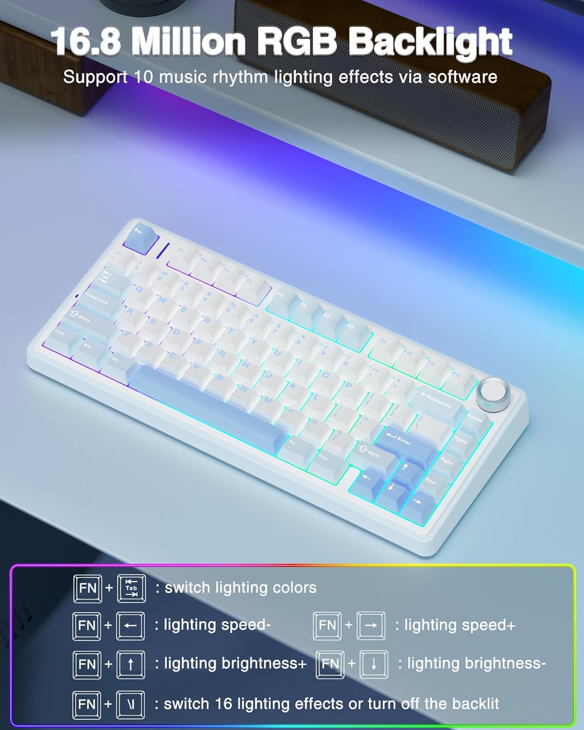 AULA 75 KEYS RGB 75% MECHANICAL GAMING KEYBOARD TRI MODE KNOB SEIYA SWITCH WHITE CONTOUR F75 thumbnail 5