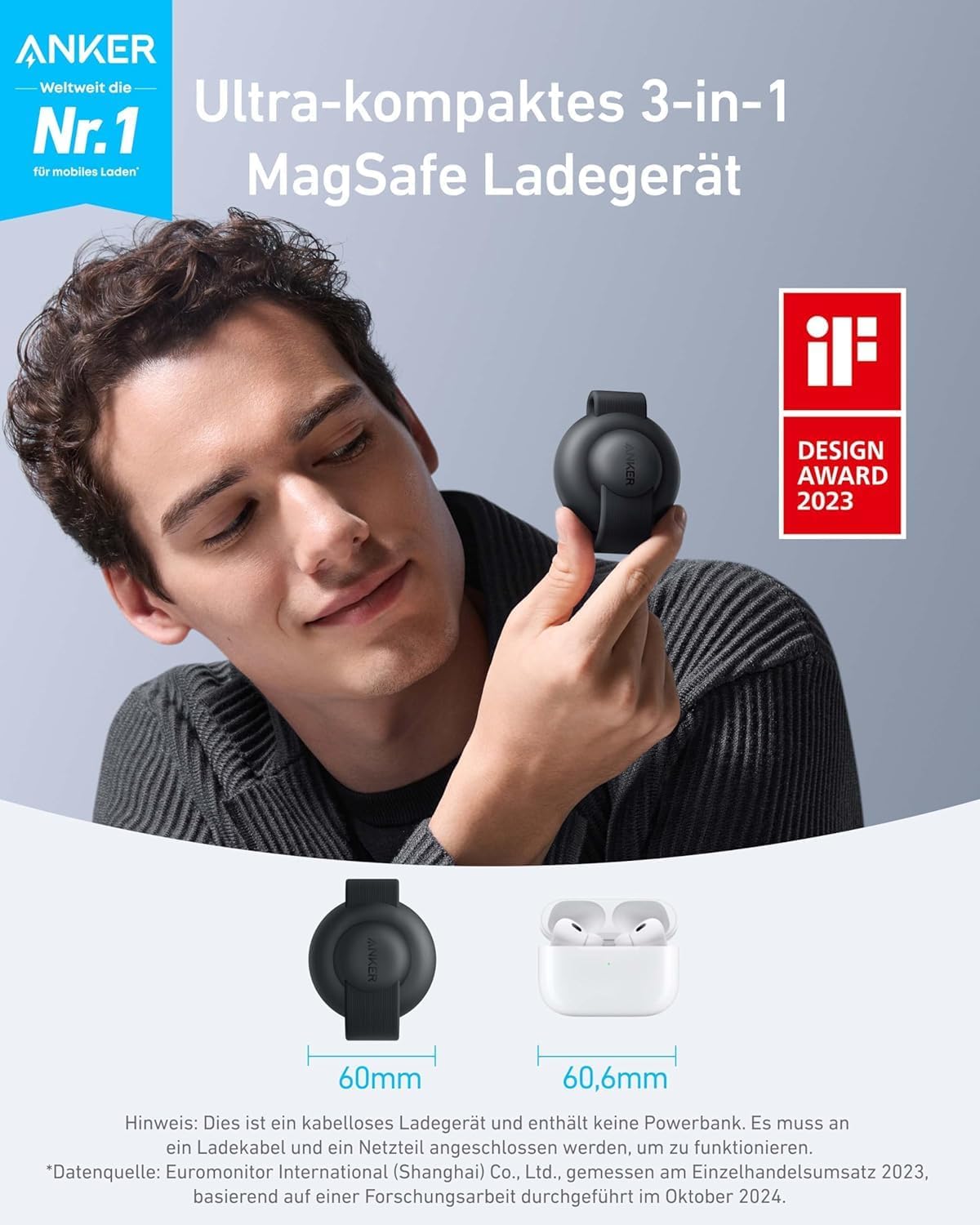 ANKER MAGGO WIRELESS CHARGING STATION 3 IN 1 FOLDABLE PAD WITH ADAPTER AND CABLE GREEN B25M8H61 thumbnail 2