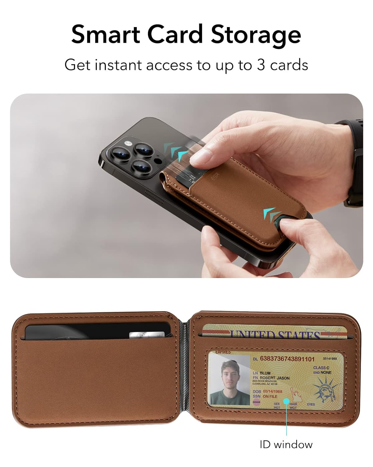 ESR MAGNETIC HALOLOCK VWGAN LEATHER WALLET STAND BROWN thumbnail 3