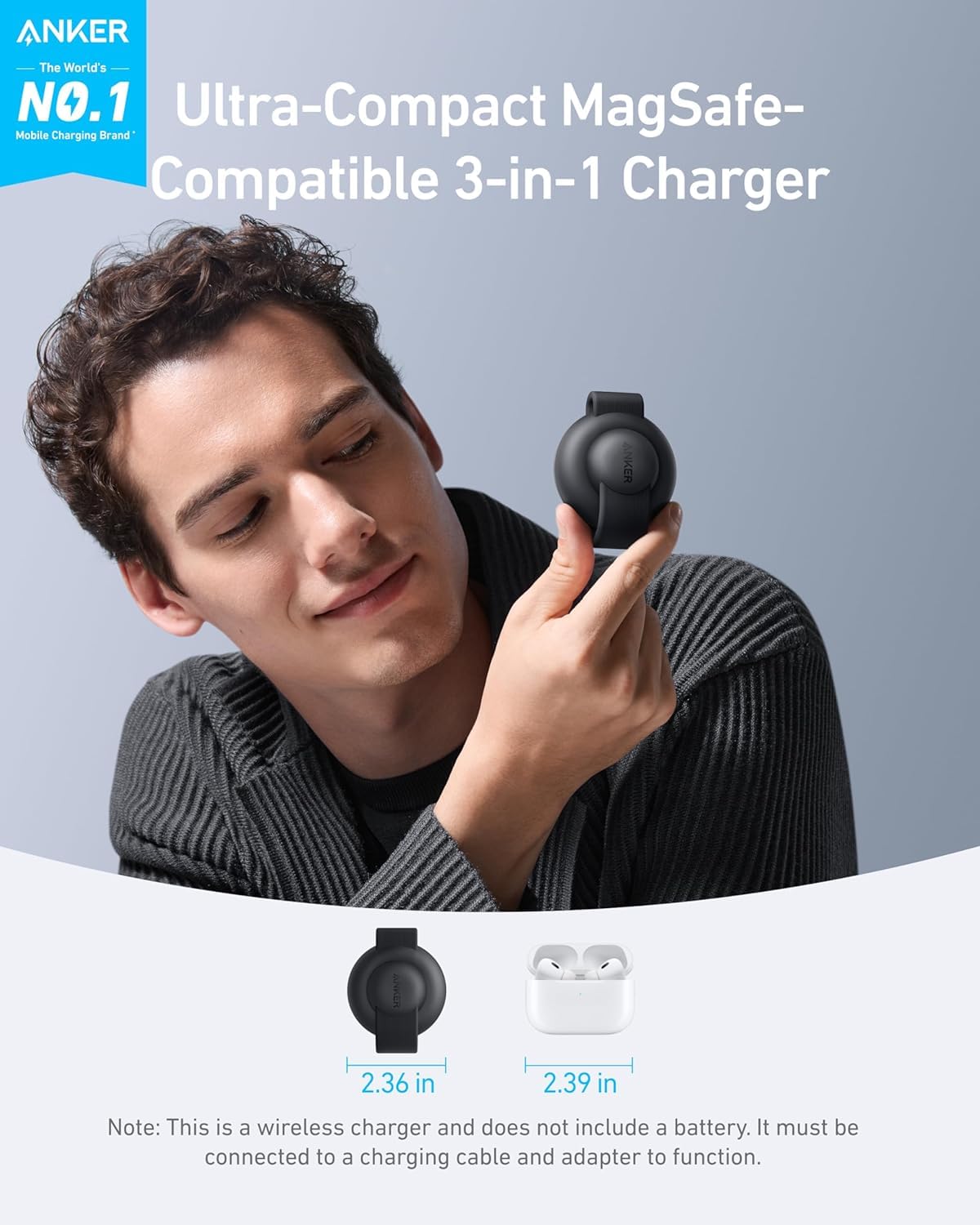 ANKER MAGGO WIRELESS ULTRA COMPACT 3 IN 1 QI2 CHARGER BLACK B25M8H11 thumbnail 5