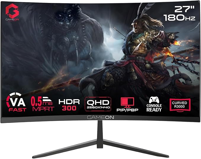 GAMEON 27-INCH CURVED QHD 180HZ 0.5MS HDMI 2.1 VA PANEL GAMING MONITOR GOC27Q180VA thumbnail 2