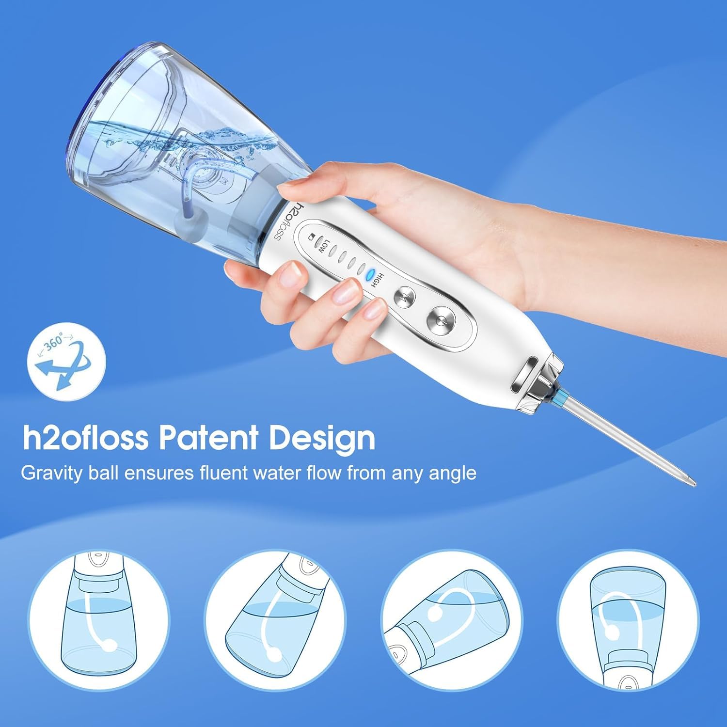 H20 FLOSS PORTABLE ORAL IRRIGATOR WHITE HF-6 thumbnail 6