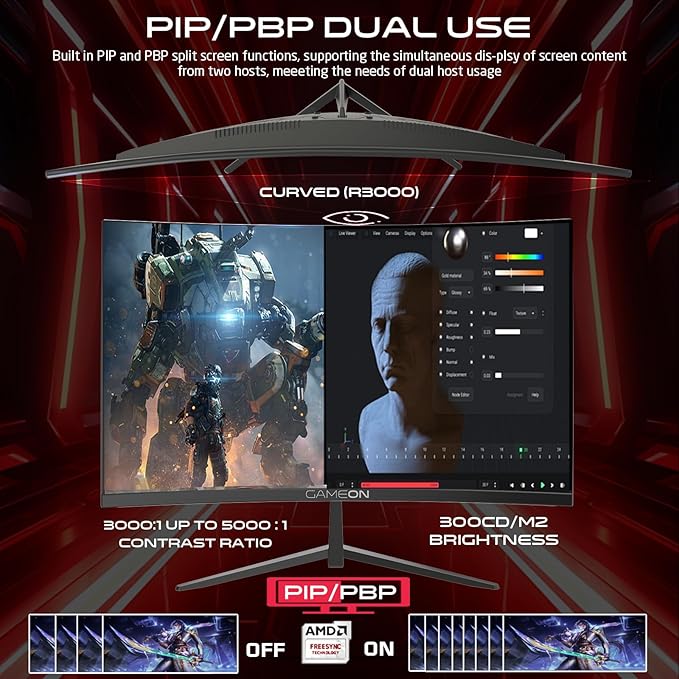 GAMEON 27-INCH CURVED QHD 180HZ 0.5MS HDMI 2.1 VA PANEL GAMING MONITOR GOC27Q180VA thumbnail 7