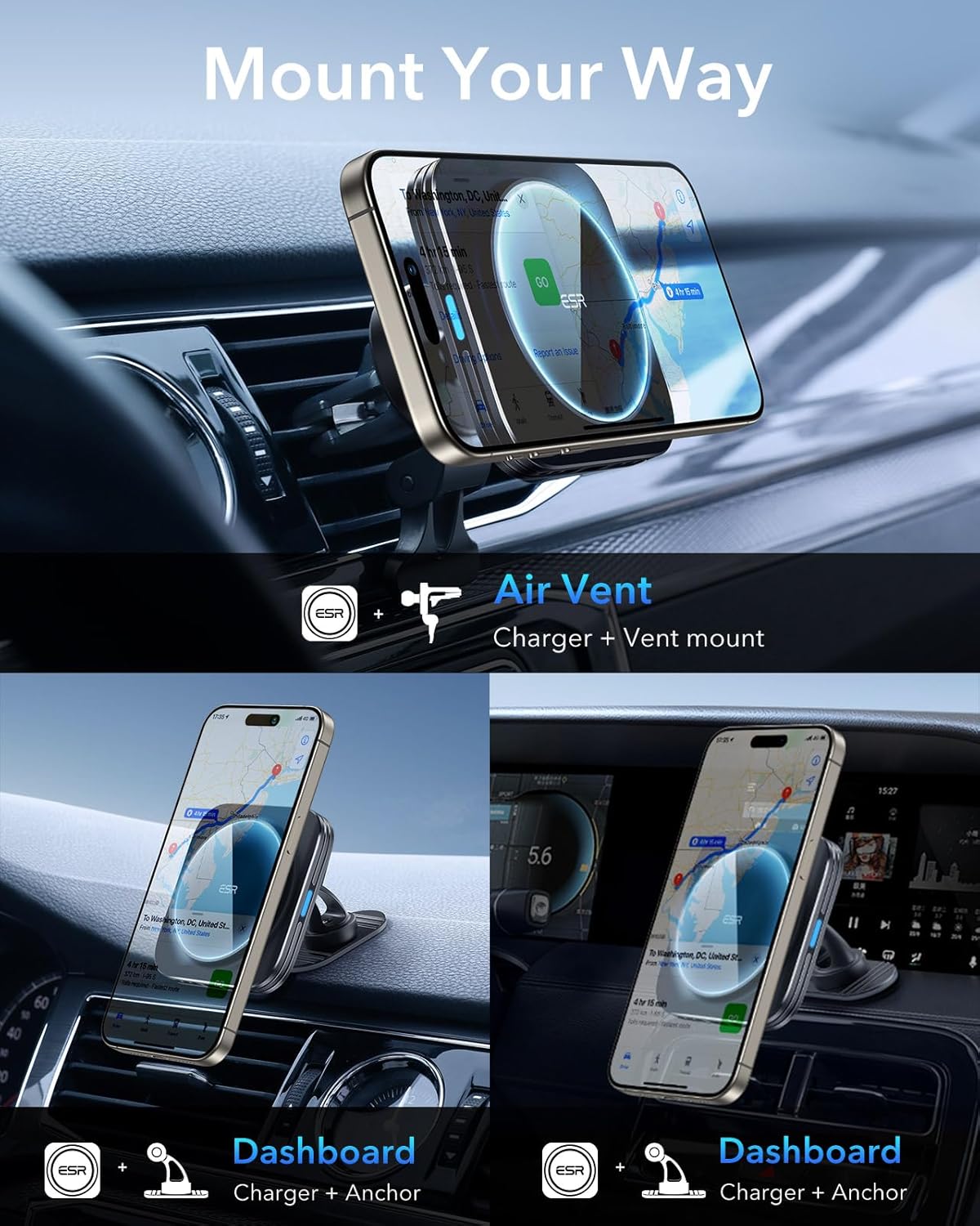 ESR QI2 WIRELESS CAR CHARGER BLACK thumbnail 6