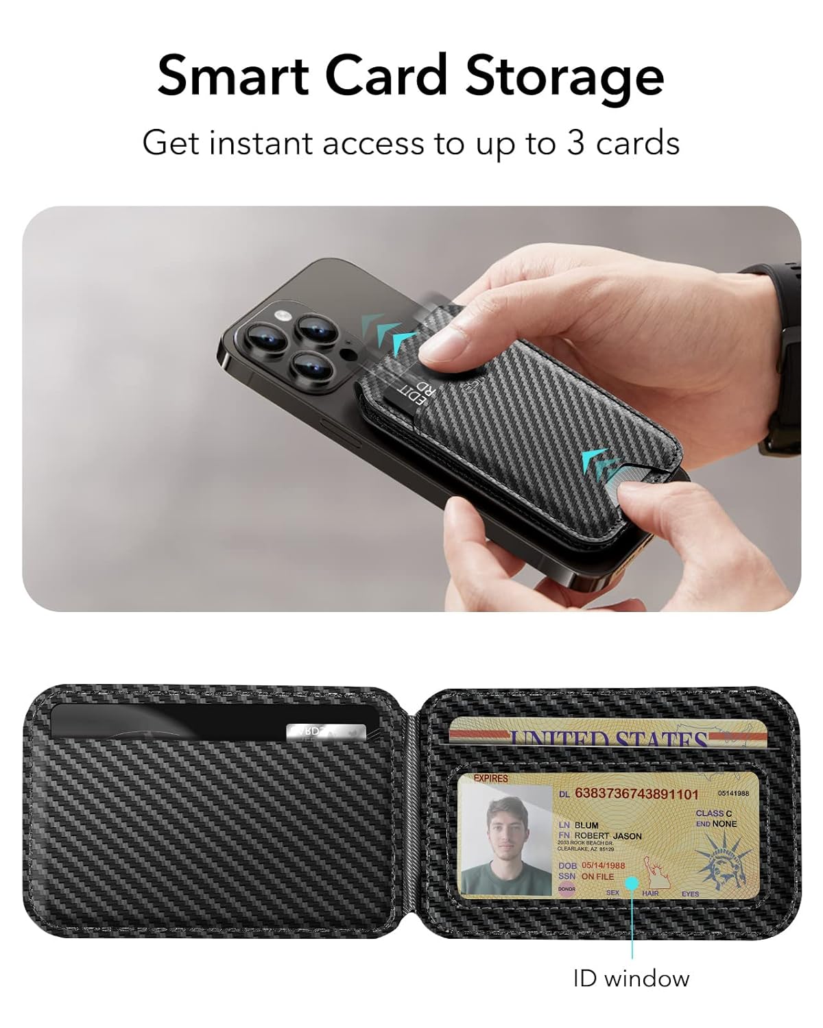 ESR CARBON FIBER MAGNETIC WALLET BLACK thumbnail 2