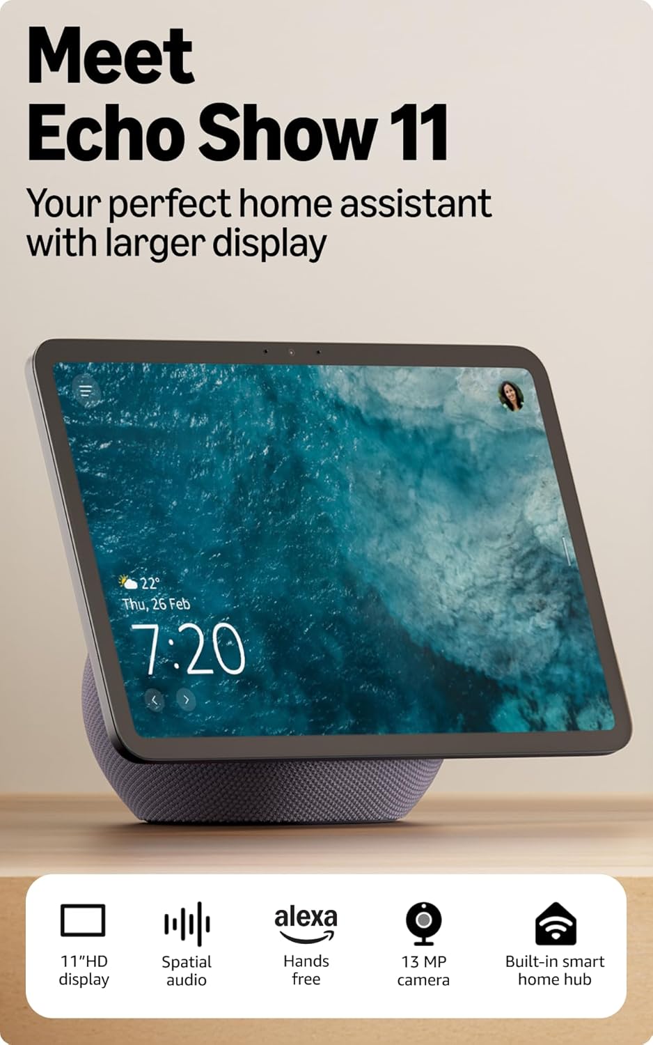 AMAZON ECHO SHOW 11TH GEN SMART DISPLAY WITH ALEXA+ GRAPHITE thumbnail 2