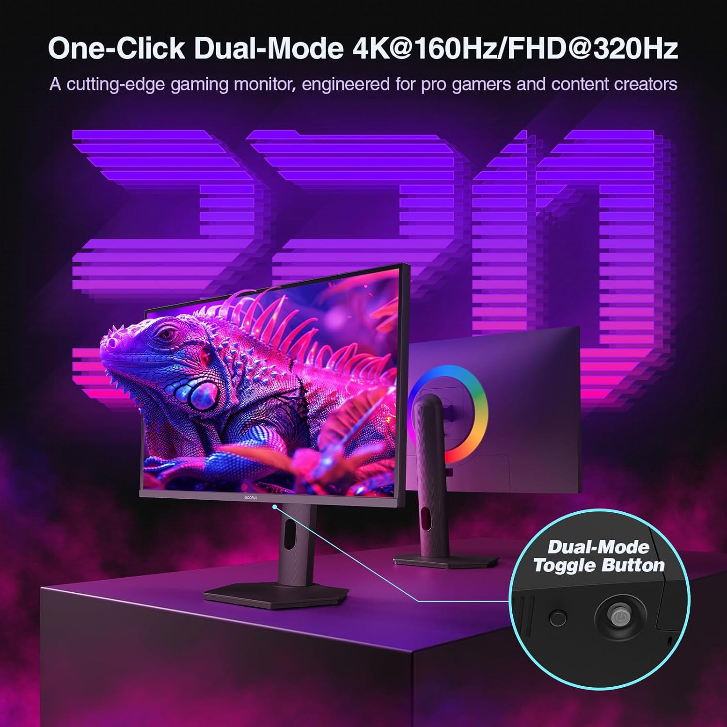 KOORUI 27-INCH QHD 3840X2160 160HZ/320HZ 1MS IPS PANEL MINI LED MONITOR S2741LM thumbnail 4