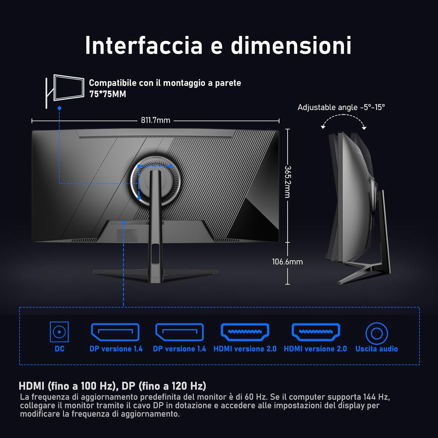 GAWFOLK 34 INCH 2K 120HZ 2560*1440 FLAT VA PANEL MONITOR BLACK/WHITE GF340H thumbnail 7