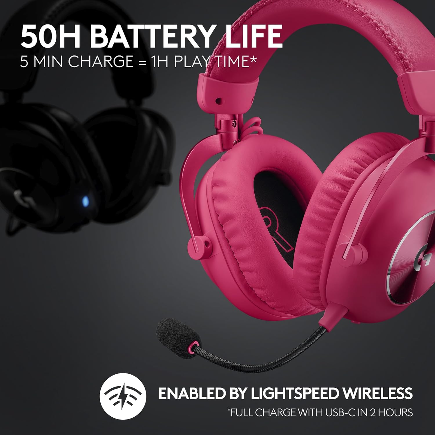 LOGITECH PRO X 2 LIGHTSPEED GAMING HEADSET MAGENTA 981-001275 thumbnail 3