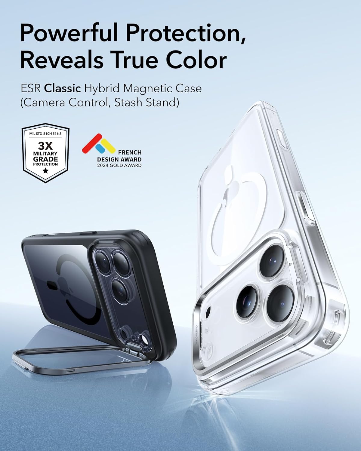 ESR CLASSIC HYBRID MAGNETIC CASE CAM CONTROL STASH STAND COMPATIBLE WITH IPHONE 17 PRO CLEAR BLACK thumbnail 3