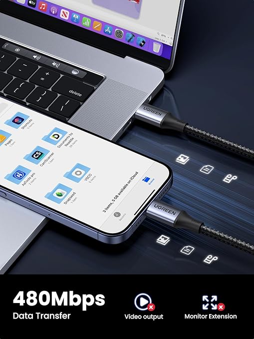 UGREEN USB-C TO USB-C CABLE 240W ALUMINUM CASE WITH BRAID 2M SPACE GRAY 90440 thumbnail 6