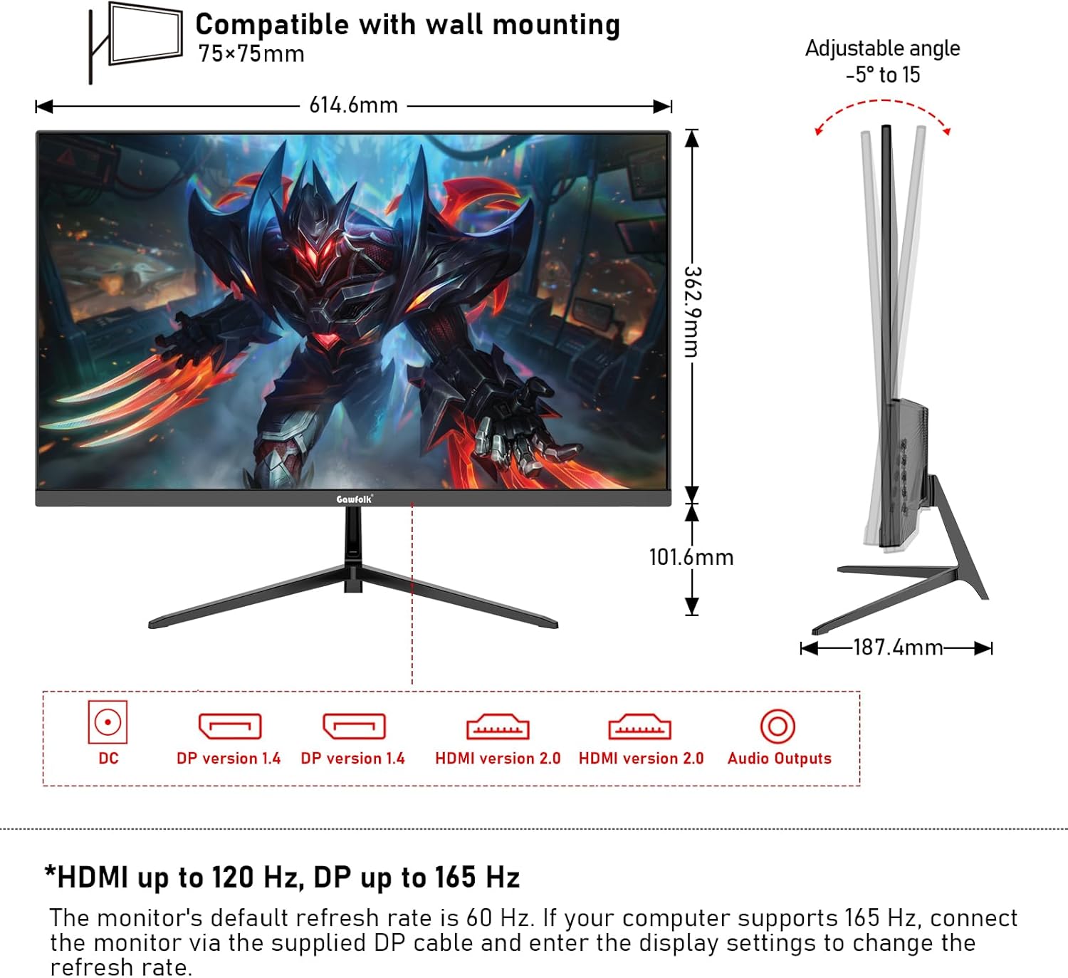 GAWFOLK 49 INCH 5K 165HZ 5120*1440 CURVE VA PANEL MONITOR BLACK GF490C thumbnail 6