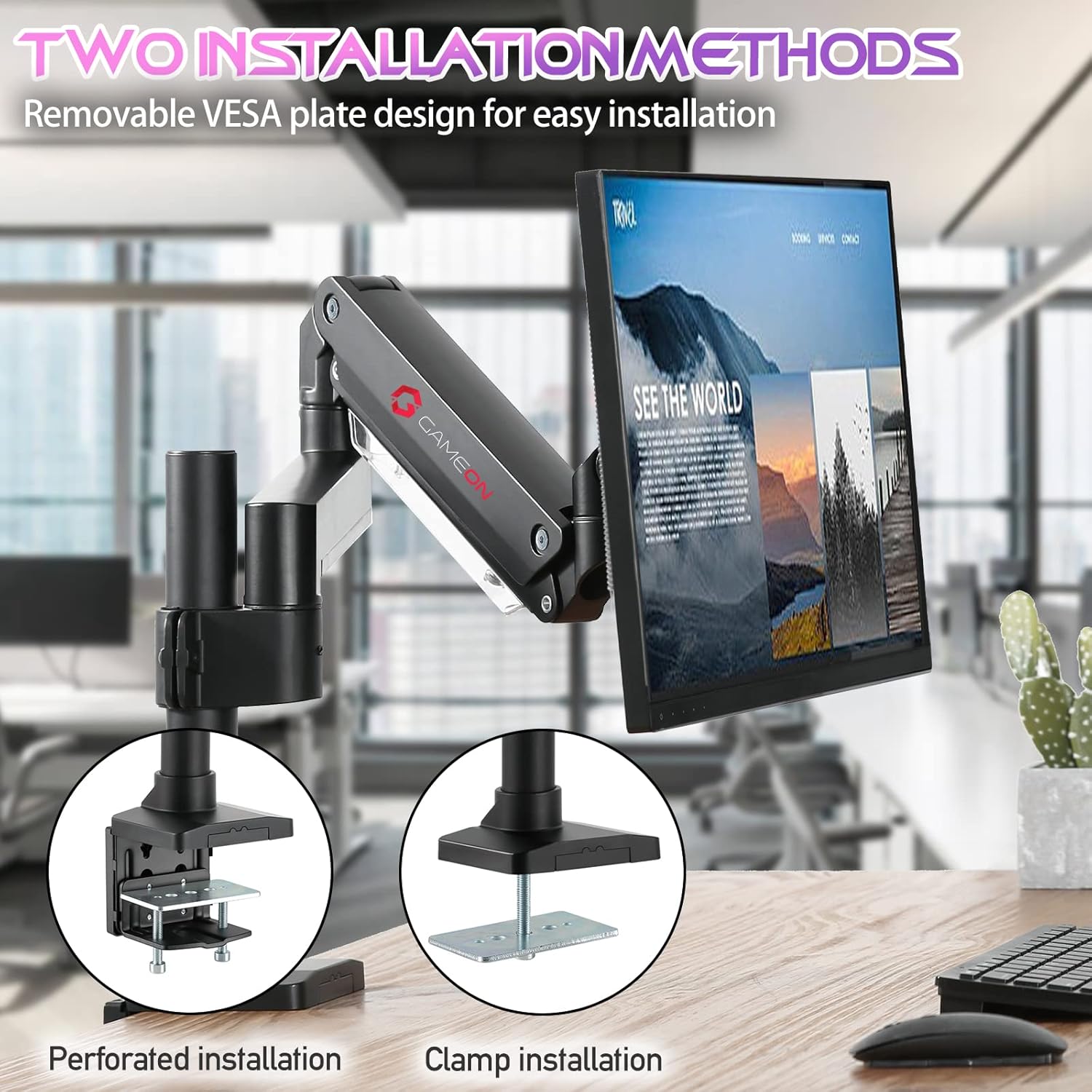 GAMEON GO-2083 POLE MOUNTED GAS SPRING DUAL MONITOR ARM 17-35-INCH BLACK thumbnail 5