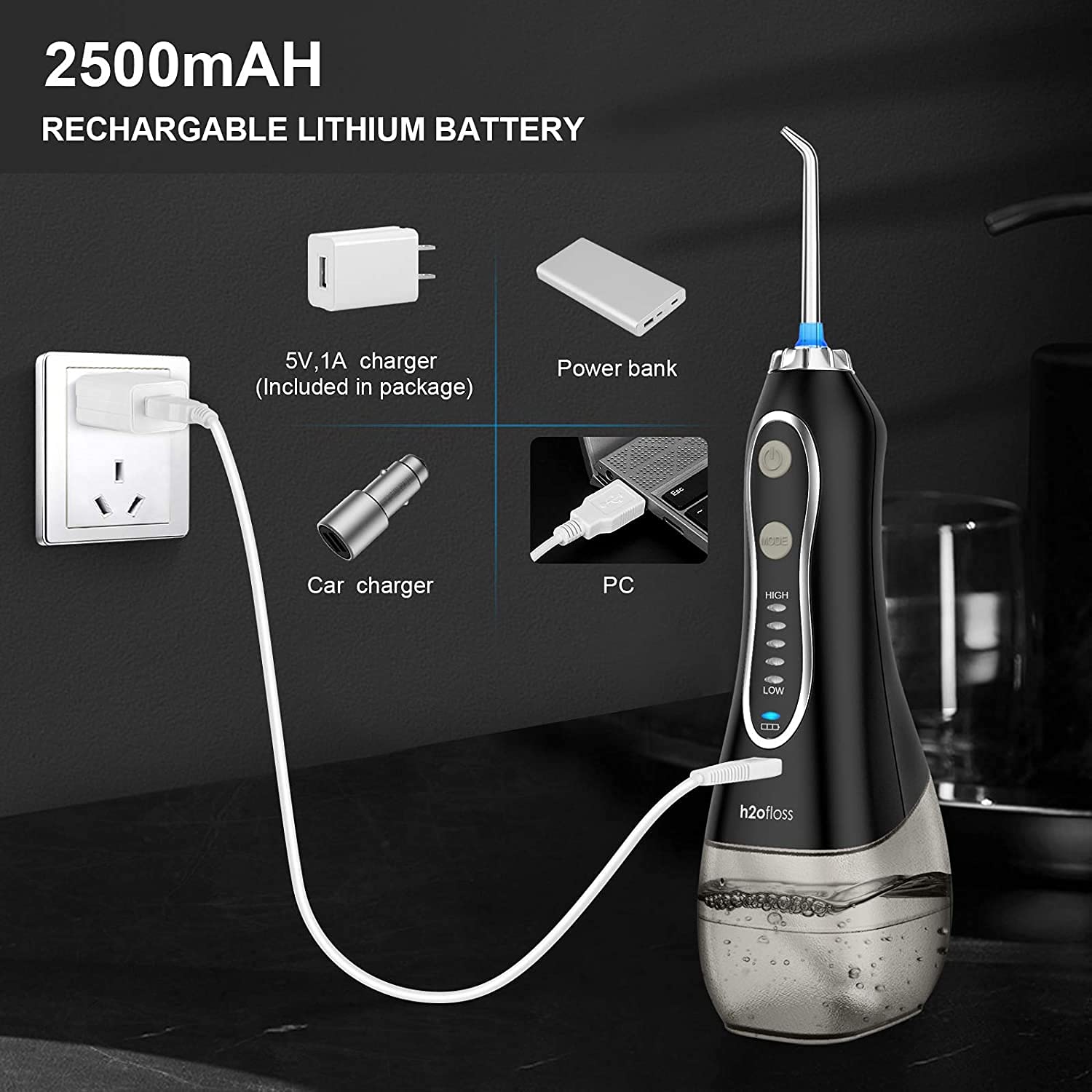 H20 FLOSS PORTABLE ORAL IRRIGATOR BLACK HF-6 thumbnail 7