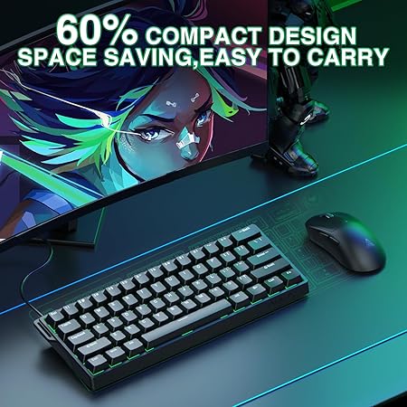 AULA 60 KEYS RGB 60% WIRED MECHANICAL GAMING KEYBOARD GRAYWOOD MAGNETIC SWITCH BLACK WIN60 thumbnail 8