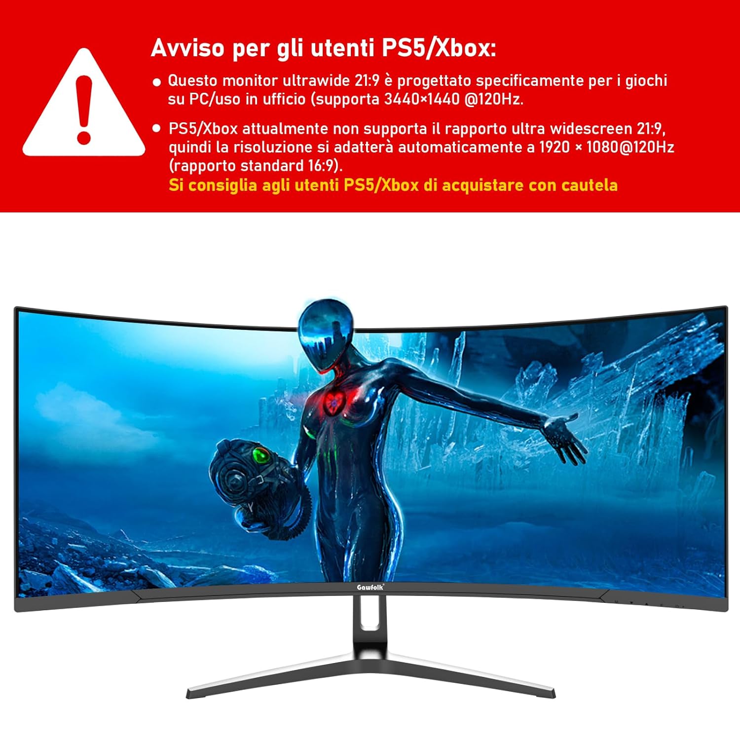 GAWFOLK 34 INCH 2K 120HZ 2560*1440 FLAT VA PANEL MONITOR BLACK/WHITE GF340H thumbnail 2