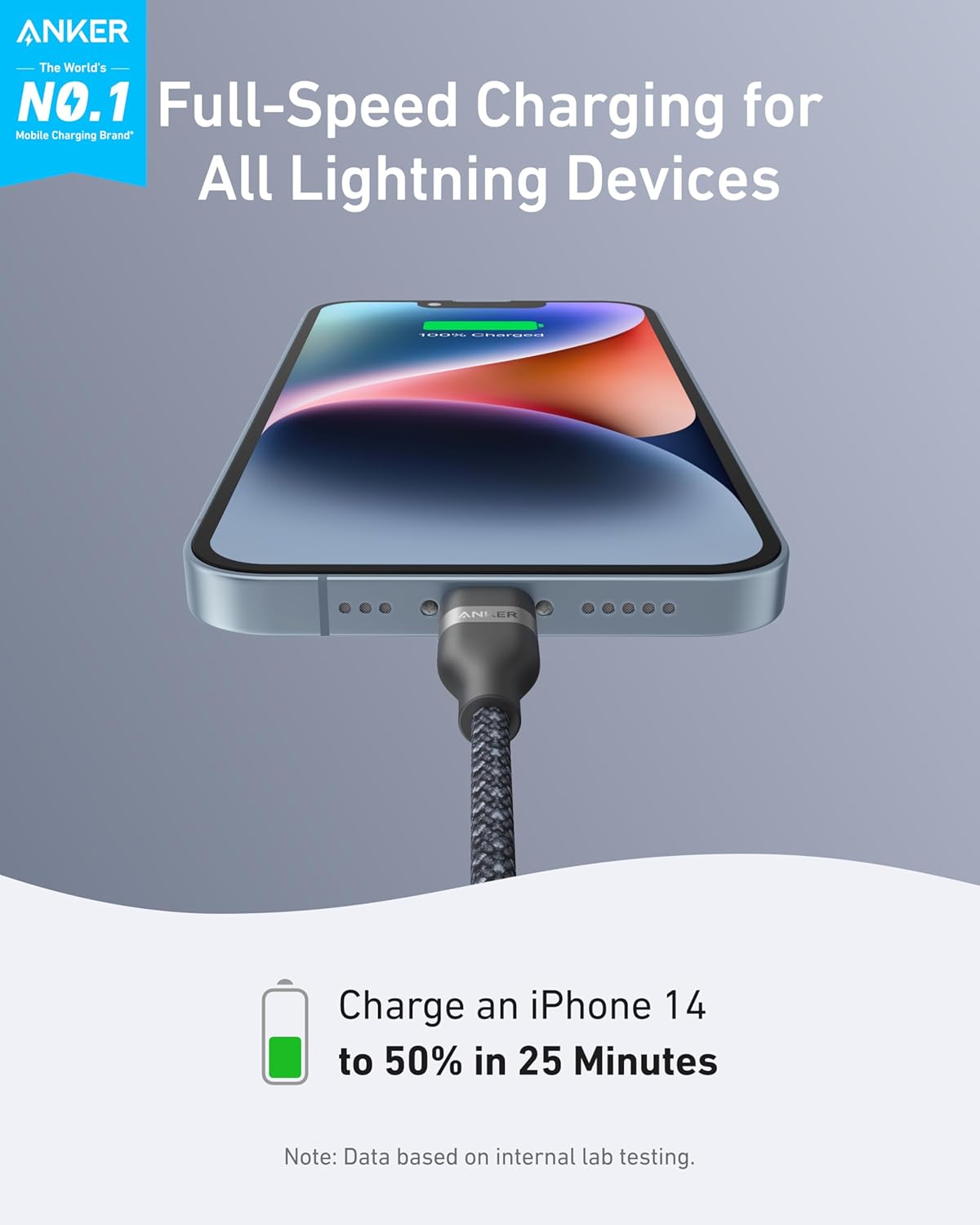 ANKER USB-C TO LIGHTNING BRAIDED CABLE 3FT BLACK A82B2011 thumbnail 3