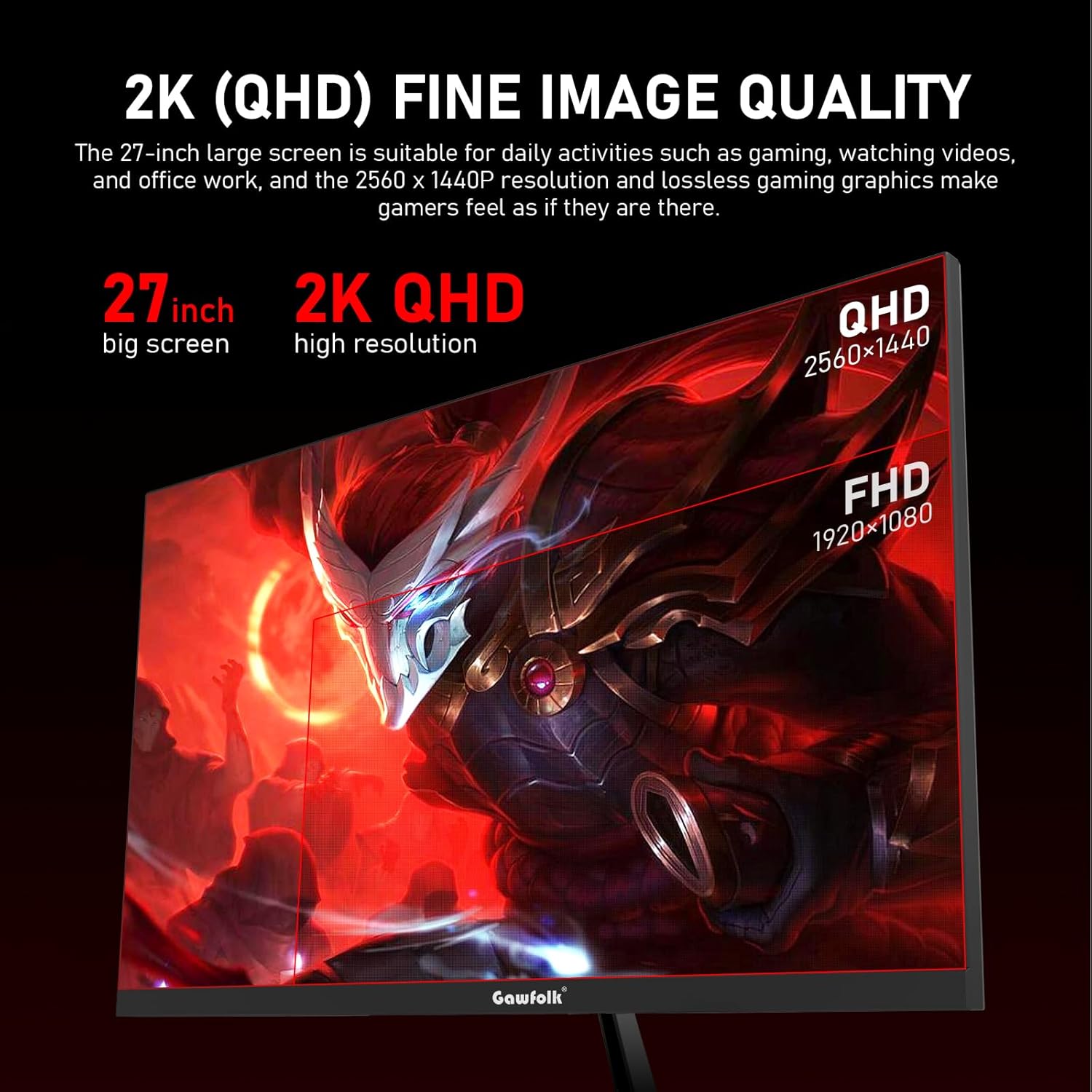 GAWFOLK 27 INCH 2K 165HZ 2560*1440 VA PANEL FLAT MONITOR BLACK GF270L thumbnail 2