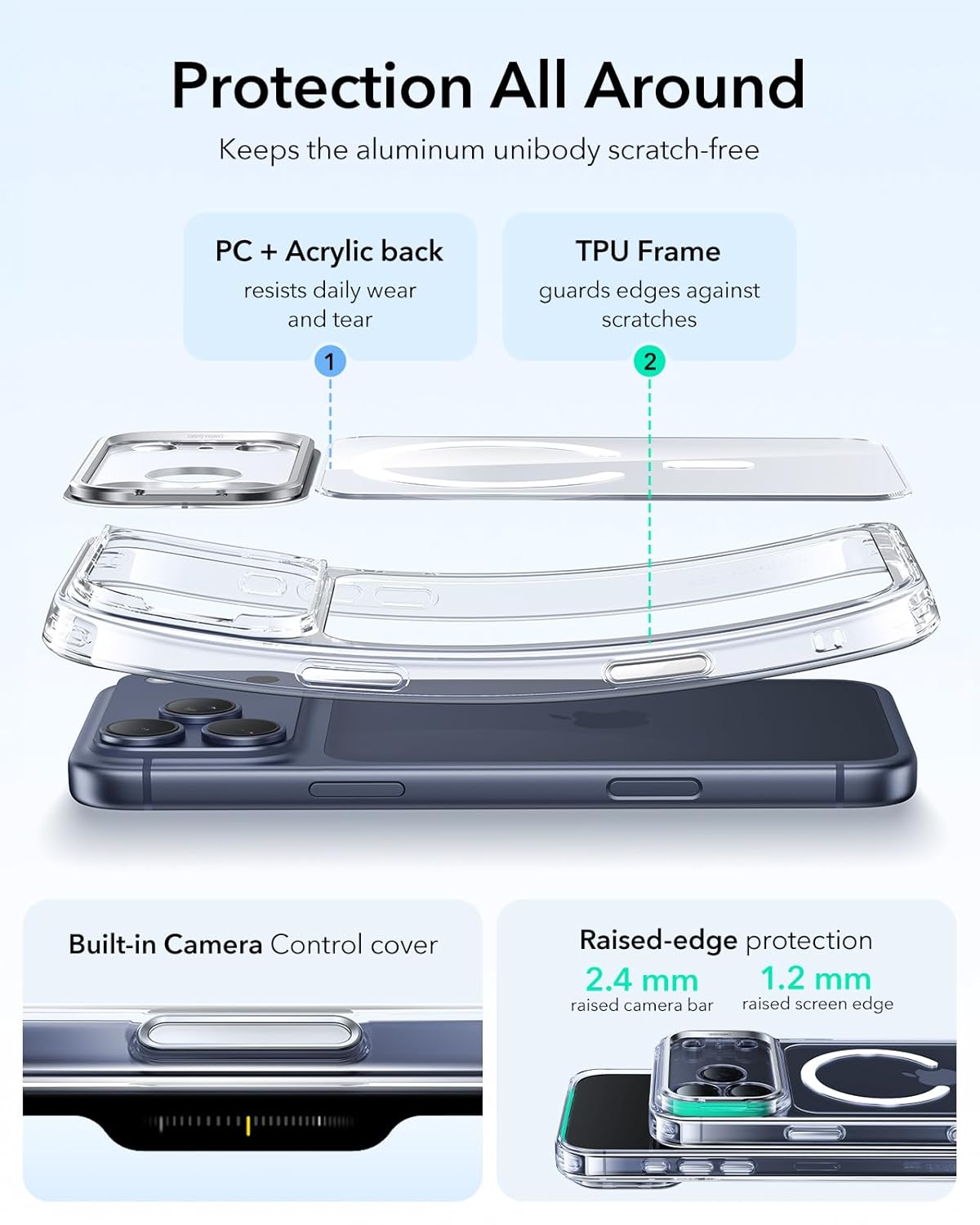 ESR CLASSIC HYBRID MAGNETIC CASE CAM CONTROL COMPATIBLE WITH IPHONE 17 PRO MAX CLEAR BLACK thumbnail 3