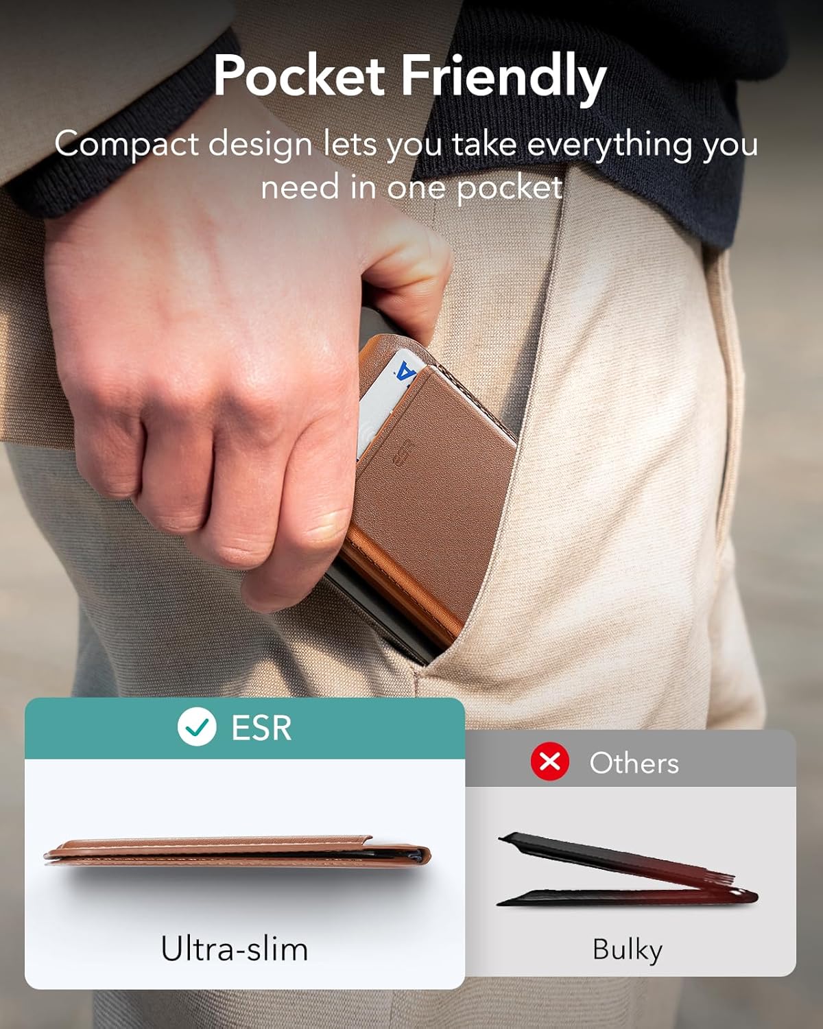 ESR MAGNETIC HALOLOCK VWGAN LEATHER WALLET STAND BROWN thumbnail 5