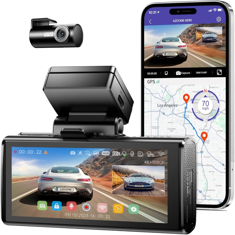AZDOME 5K FRONT AND REAR DASH CAMERA KIT WITH IR NIGHT VISION 64GB MEMORY CARD M580