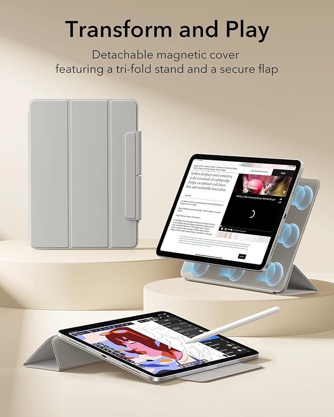 ESR ASCEND TRIFOLD CASE COMPATIBLE WITH IPAD AIR 13 2024 PRO 12.9 (6TH/5TH GEN) FROSTED GREY thumbnail 3