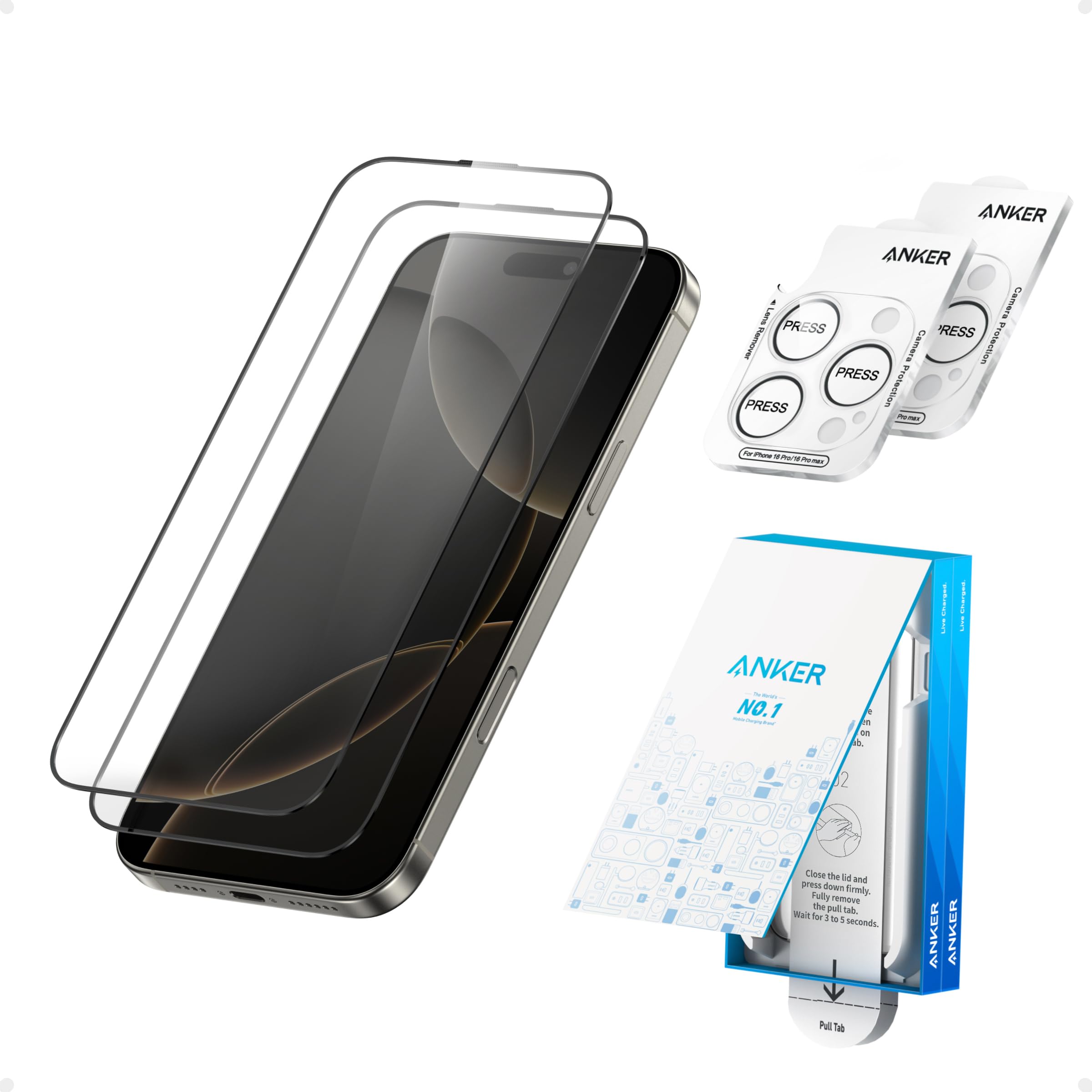 ANKER IPHONE 16 PRO 2 PACK GLASS SCREEN PROTECTOR AND CAMERA LENS A720FHVA