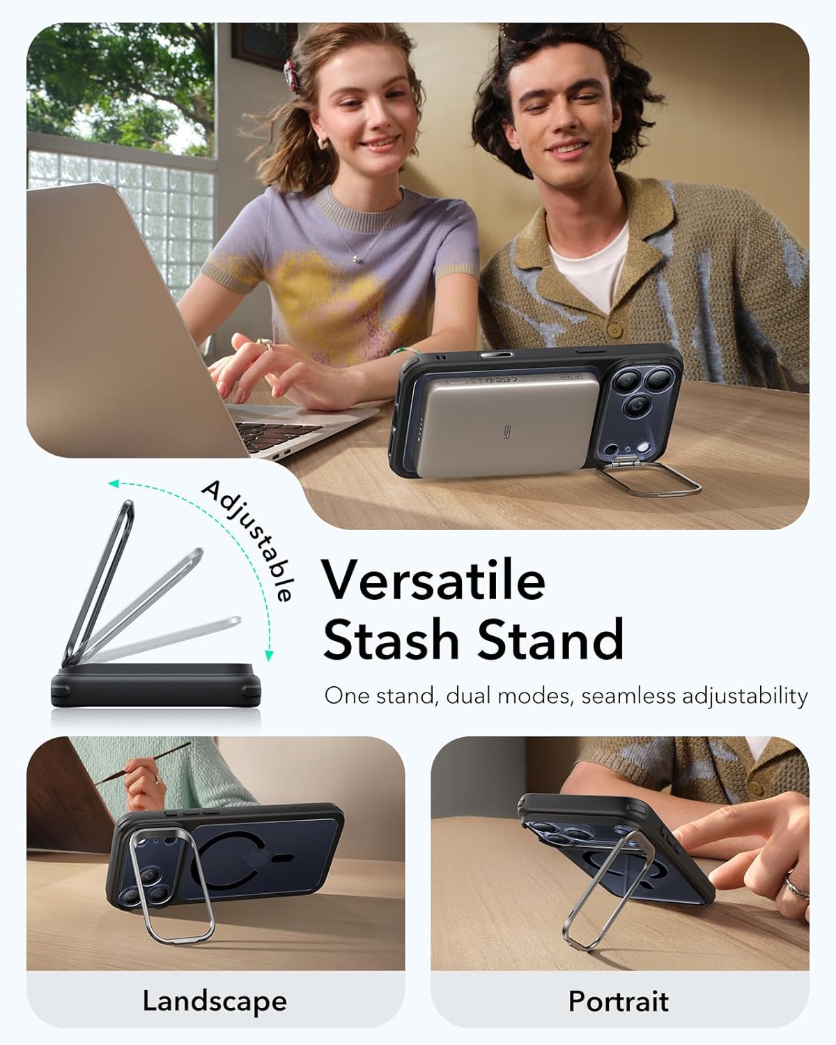 ESR CLASSIC HYBRID MAGNETIC CASE CAM CONTROL STASH STAND COMPATIBLE WITH IPHONE 17 PRO CLEAR BLACK thumbnail 7