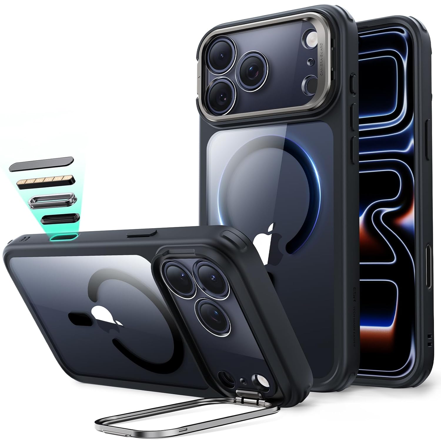 ESR CLASSIC HYBRID MAGNETIC CASE CAM CONTROL STASH STAND COMPATIBLE WITH IPHONE 17 PRO CLEAR BLACK thumbnail 2