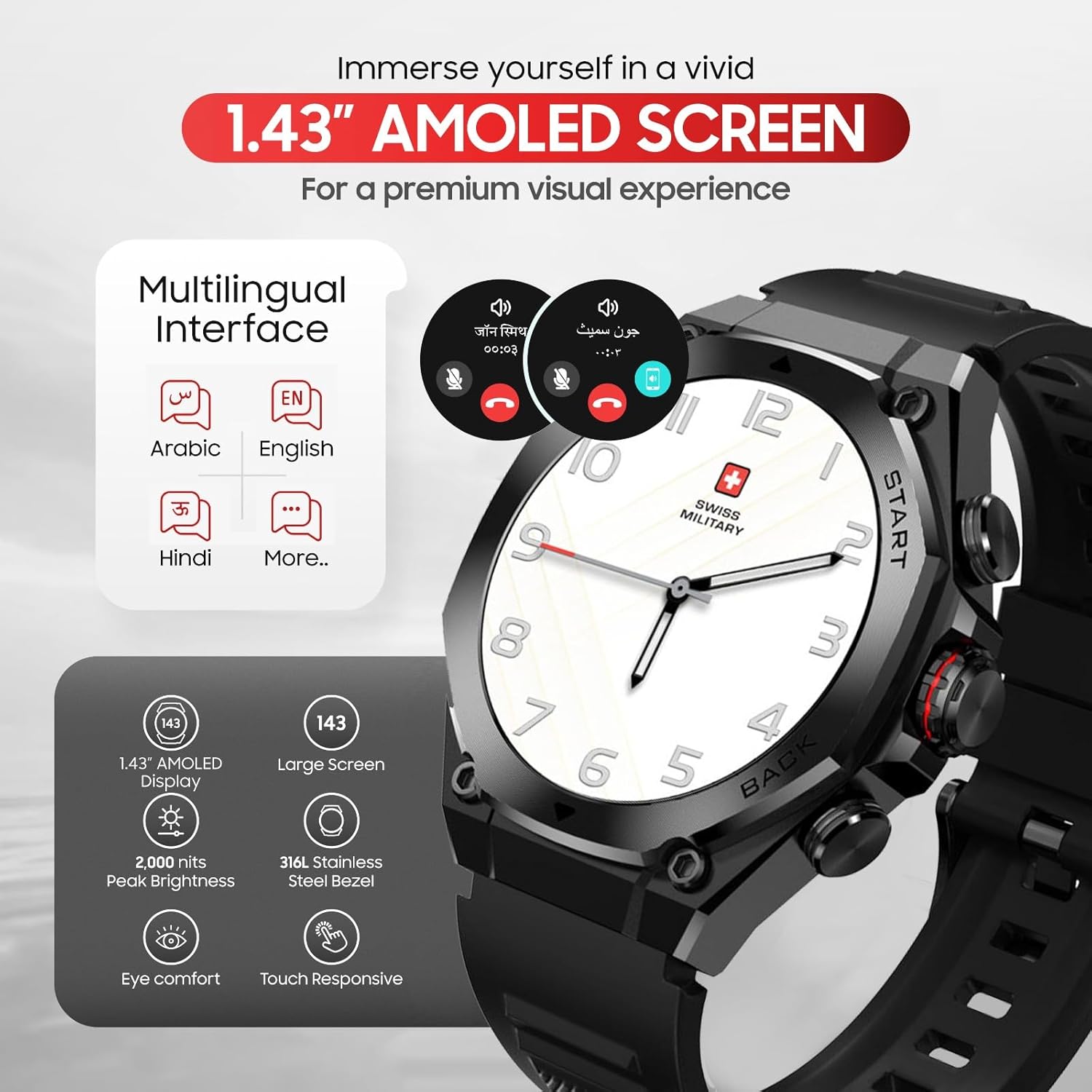 SWISS MILITARY DOM 6 WATCH WITH STAINLESS STEEL STRAP BLACK SM-WCH-DOM6-BLKSS thumbnail 2