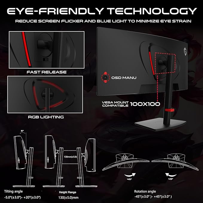 GAMEON 34 INCH WQHD 180 HZ 0.5MS CURVED GAMING MONITOR WITH SPEAKER GOC34WQHD180VA thumbnail 5