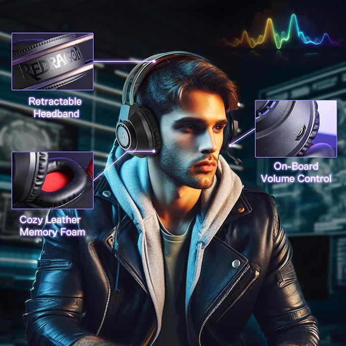 REDRAGON RGB SCREAM WIRED GAMING HEADSET BLACK H231 thumbnail 3