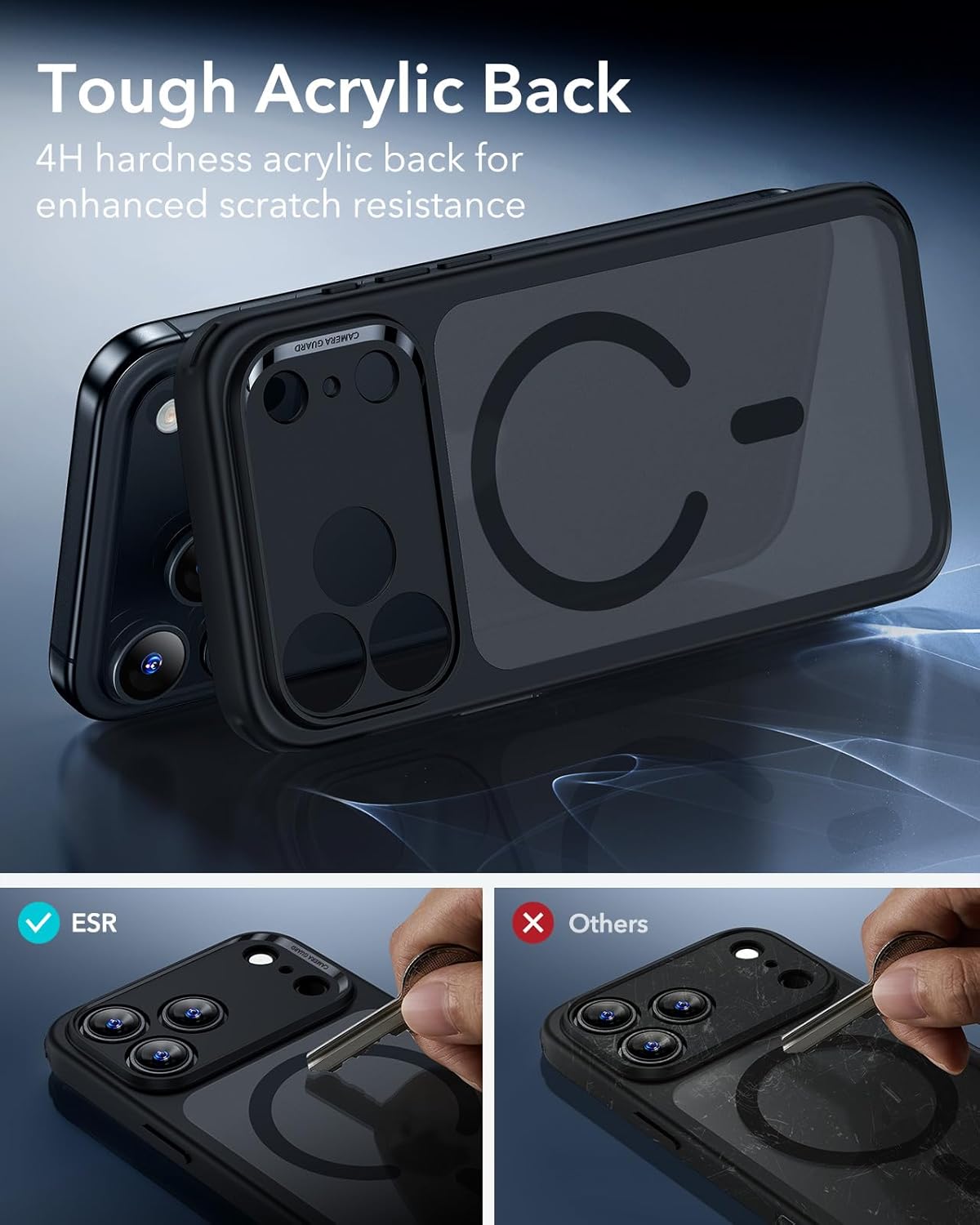 ESR CLASSIC HYBRID MAGNETIC CASE CAM CONTROL COMPATIBLE WITH IPHONE 17 PRO CLEAR BLACK thumbnail 6