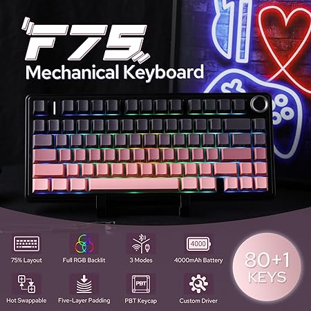 AULA 75 KEYS RGB 75% MECHANICAL GAMING KEYBOARD TRI-MODE KNOB REAPER SWITCH PK F75 PRO thumbnail 9
