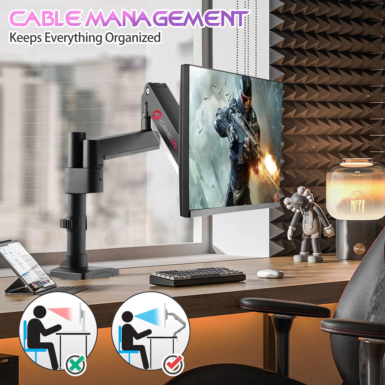 GAMEON GO-2083 POLE MOUNTED GAS SPRING DUAL MONITOR ARM 17-35-INCH BLACK thumbnail 6