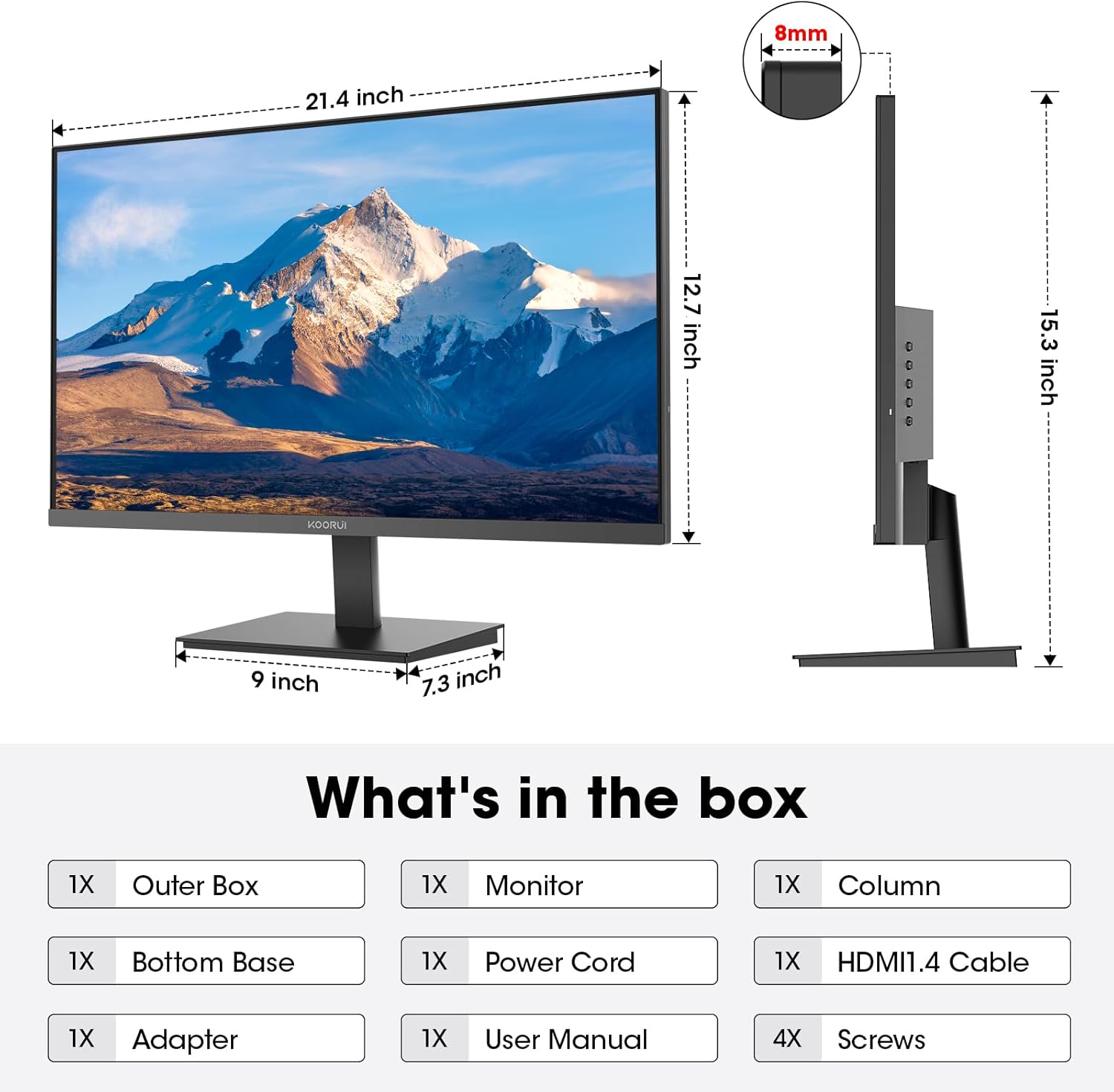 KOORUI 23.8-INCH FHD 1920X1080 SRGB 100HZ 6MS VA PANEL BUSINESS MONITOR E2412F thumbnail 8