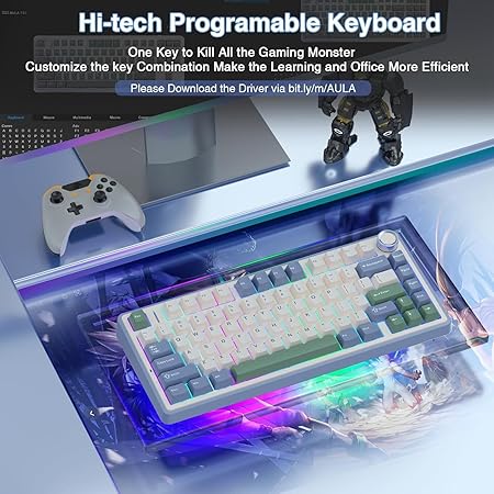 AULA 75 KEYS RGB 75% MECHANICAL GAMING KEYBOARD TRI-MODE KNOB V3 GREY SWITCH F75 thumbnail 7