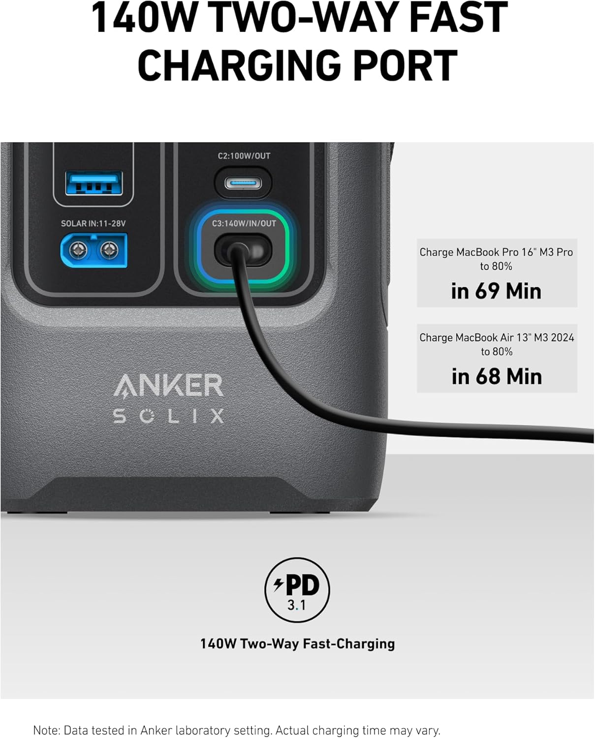 ANKER SOLIX C200 DC PORTABLE POWER STATION 60000MAH 200W GRAY A17270Z1 thumbnail 6