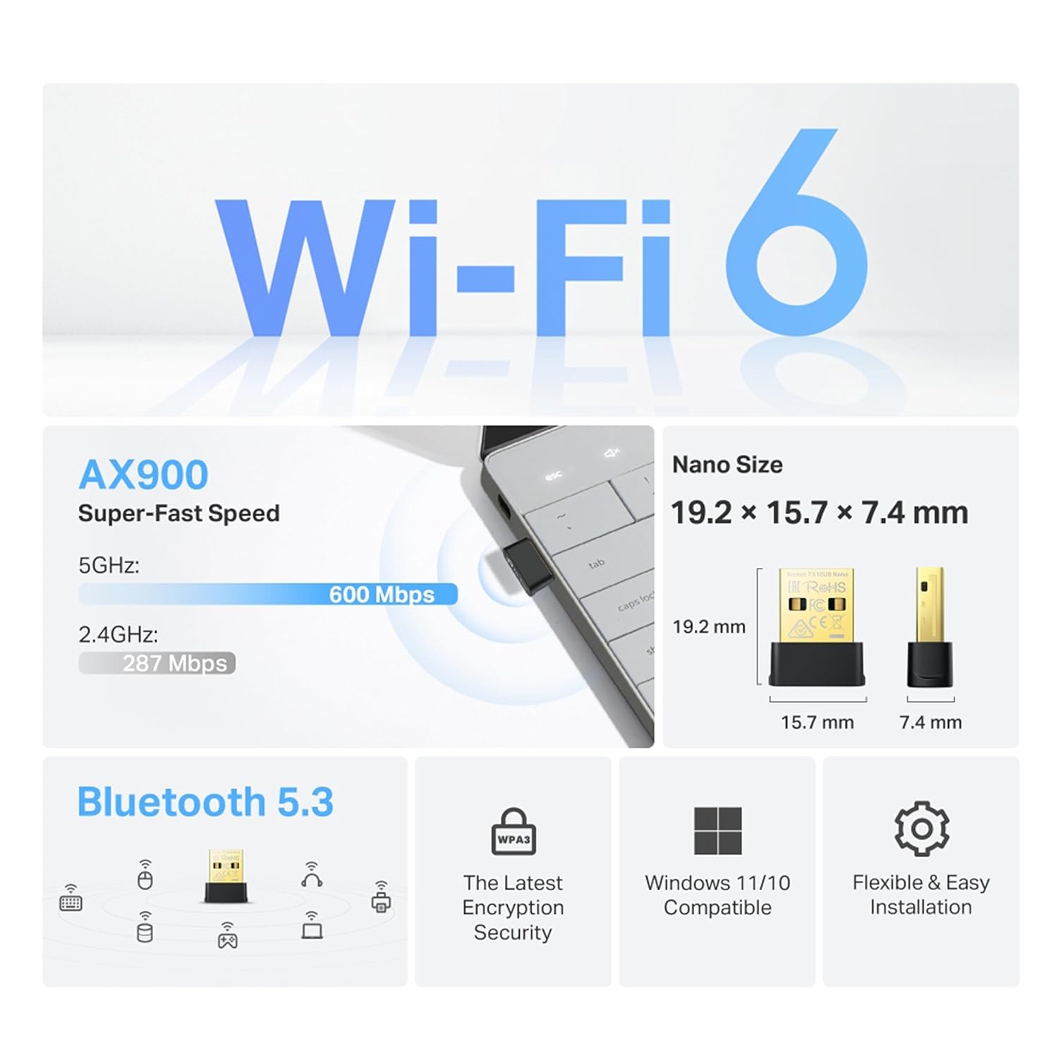TP LINK AX9000 NANO WIFI 6 BLUETOOTH 5.3 USB ADAPTER ARCHER TX10UB NANO thumbnail 8