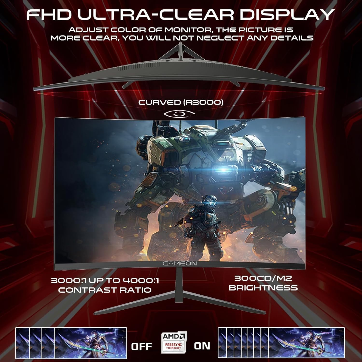 GAMEON 27 INCH FHD 180HZ 0.5MS VA PANEL CURVED GAMING MONITOR GOC27F180VA thumbnail 3