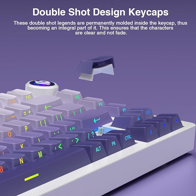 AULA 75 KEYS RGB 75% MECHANICAL GAMING KEYBOARD TRI-MODE  KNOB STAR VECTOR SWITCH WHT-PRP F75 thumbnail 3