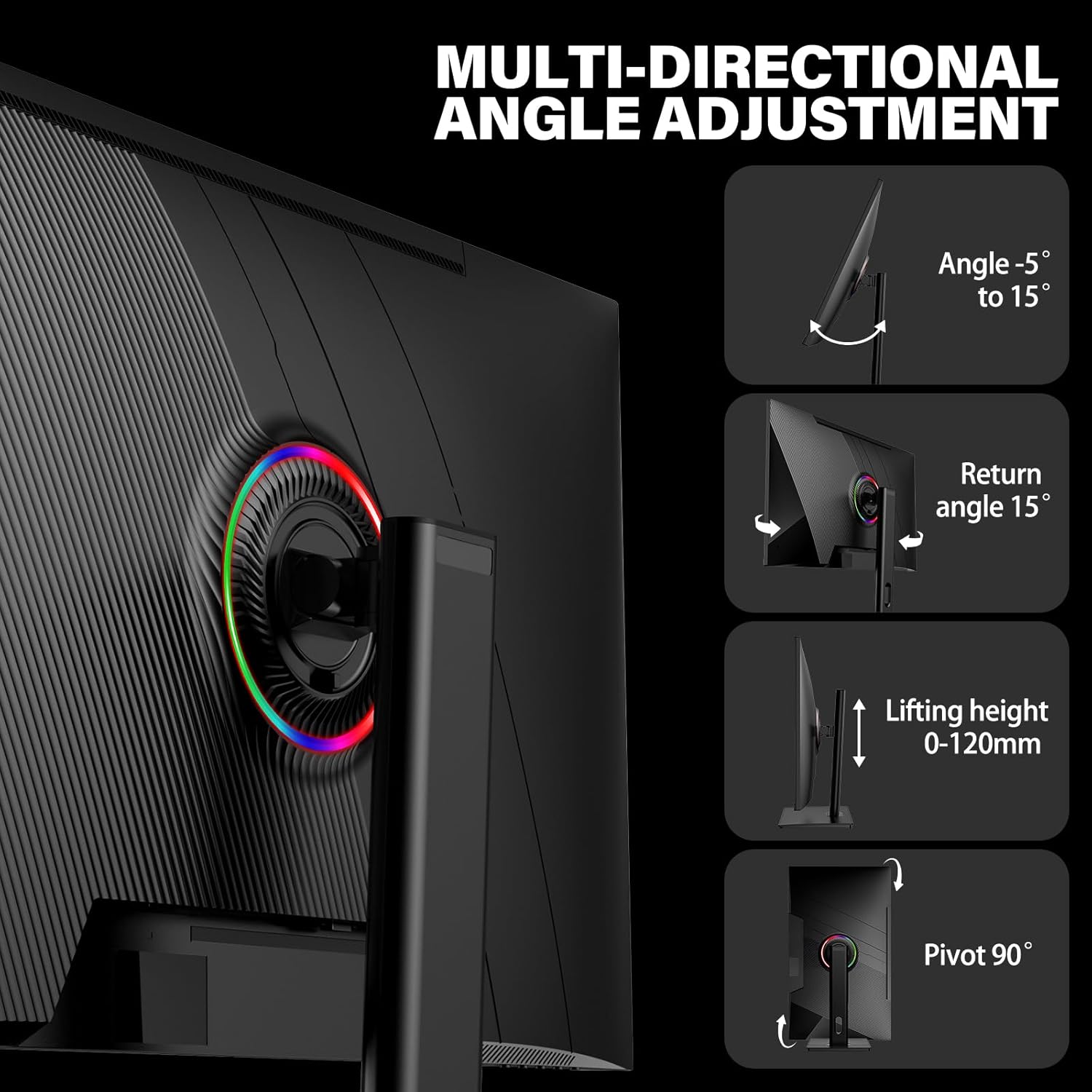 GAWFOLK 27 INCH 4K 160HZ 3840*2160 FLAT MONITOR BLACK/WHITE GF270J thumbnail 7