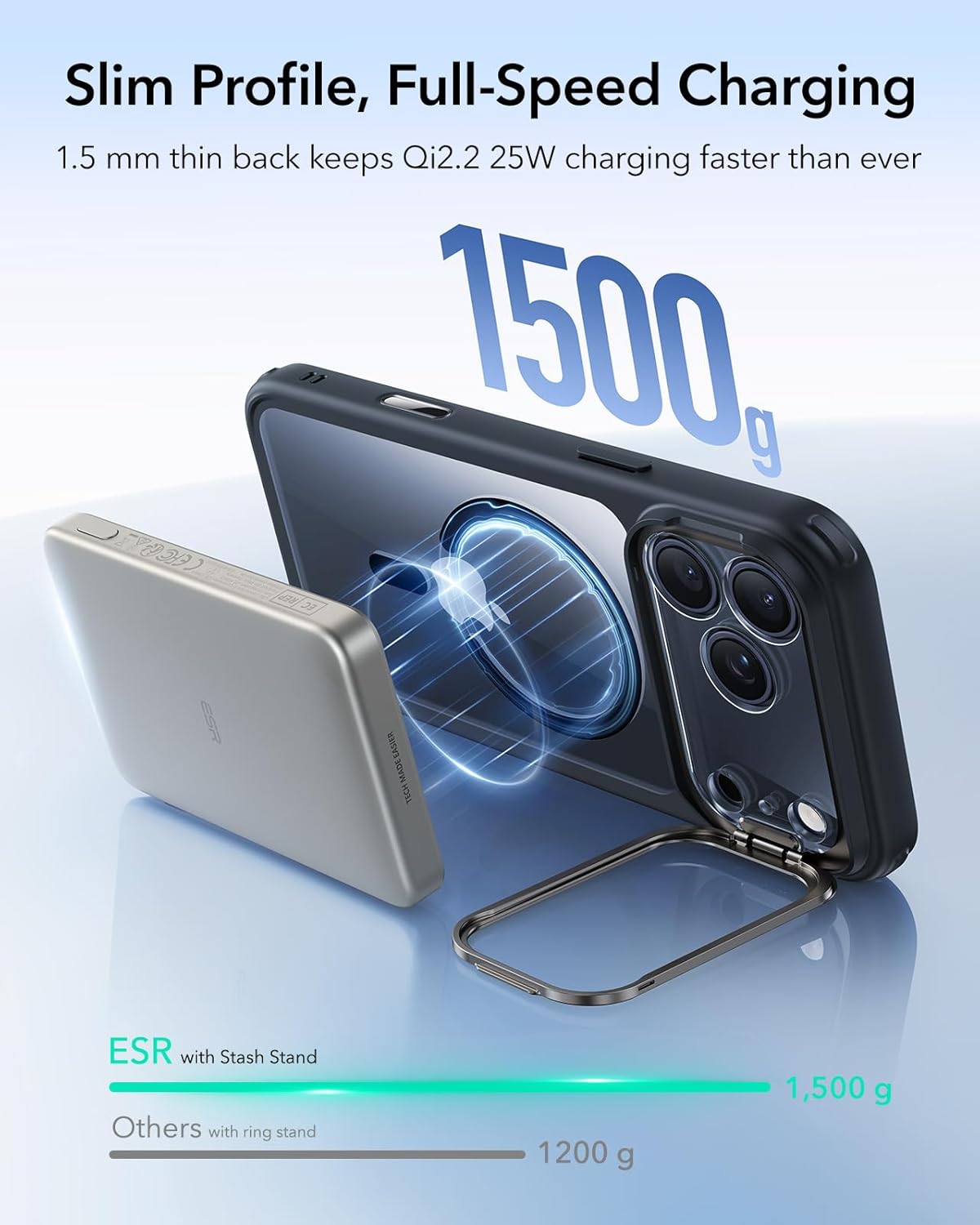 ESR CLASSIC HYBRID MAGNETIC CASE CAM CONTROL STASH STAND COMPATIBLE WITH IPHONE 17 PRO CLEAR BLACK thumbnail 8