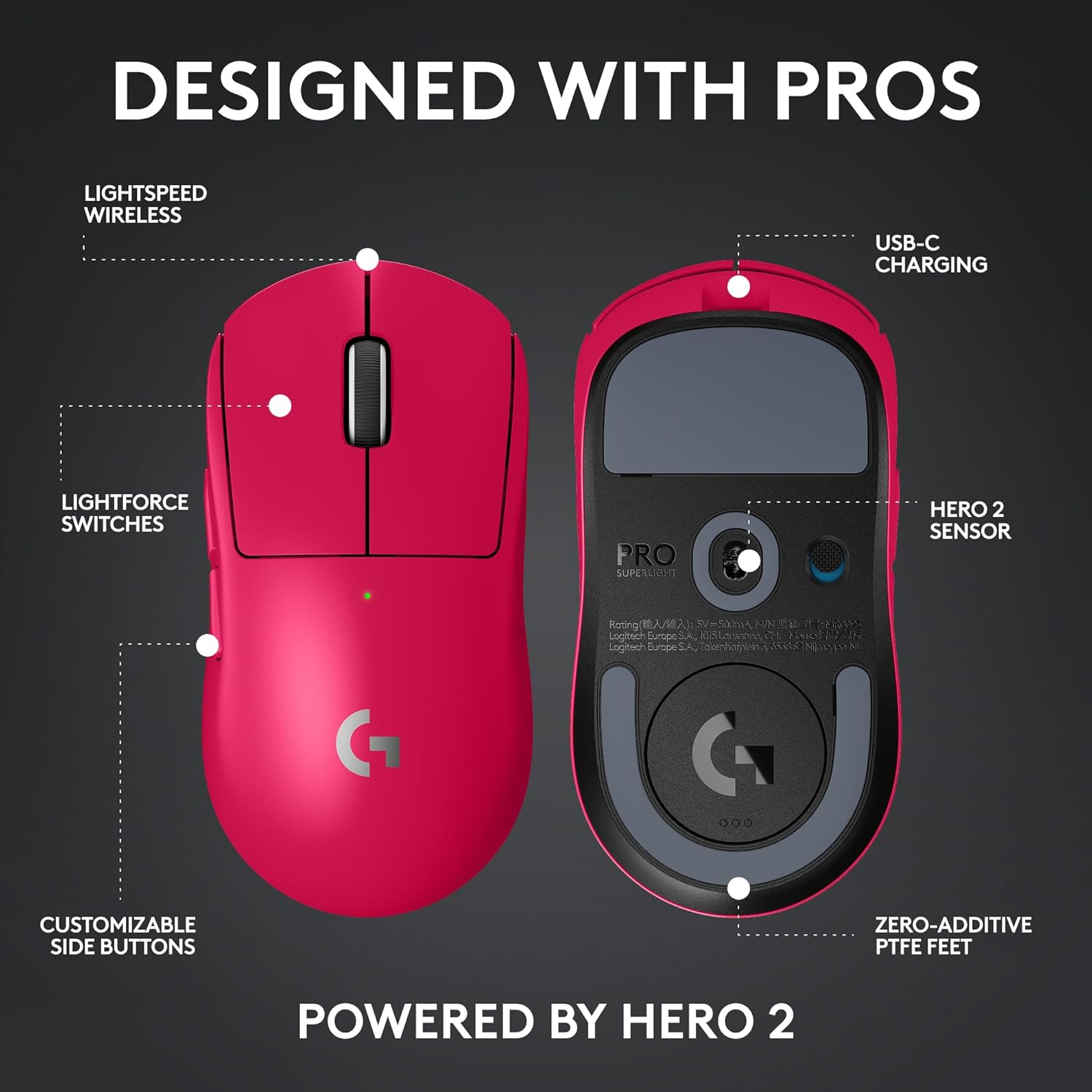 LOGITECH PRO X SUPER LIGHT WIRELESS MOUSE MAGENTA 910-006799 thumbnail 11