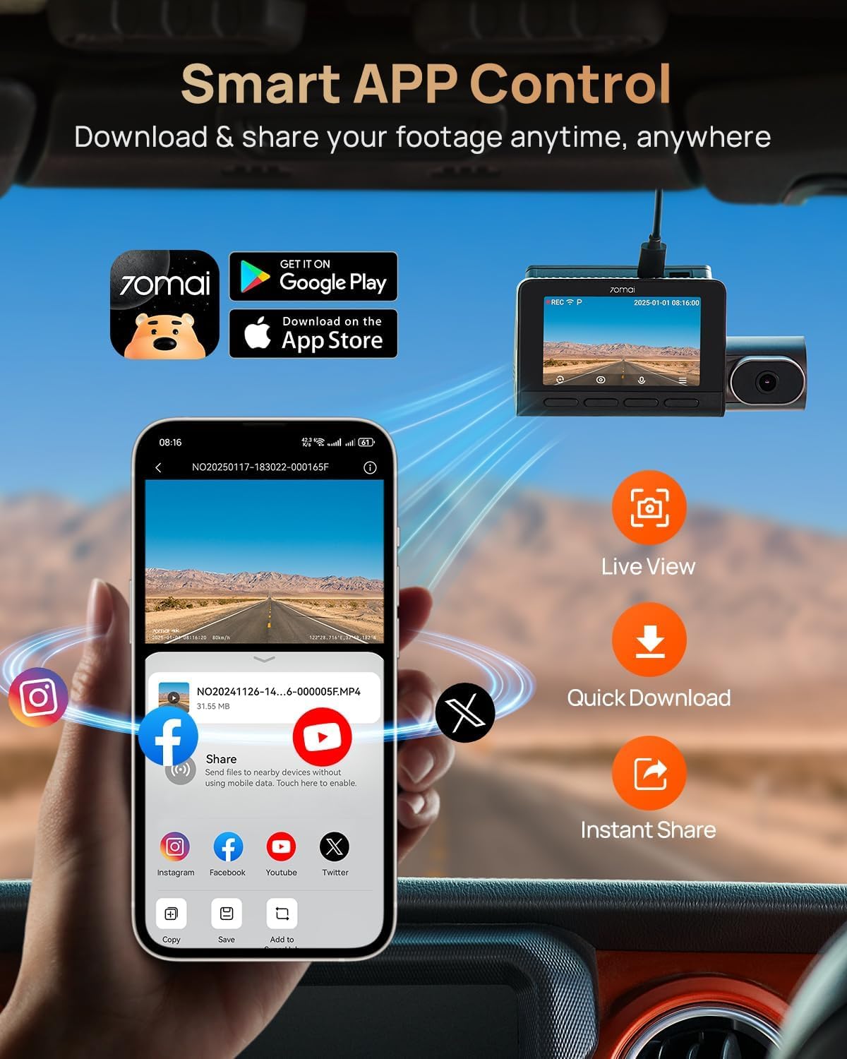 70MAI DASH CAM 4K T800 HDR SET thumbnail 6